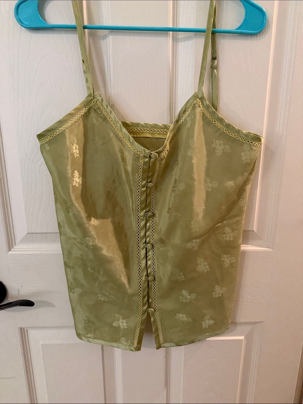Valerie Stevens Light Olive Satin Camisole with Front Button Detail